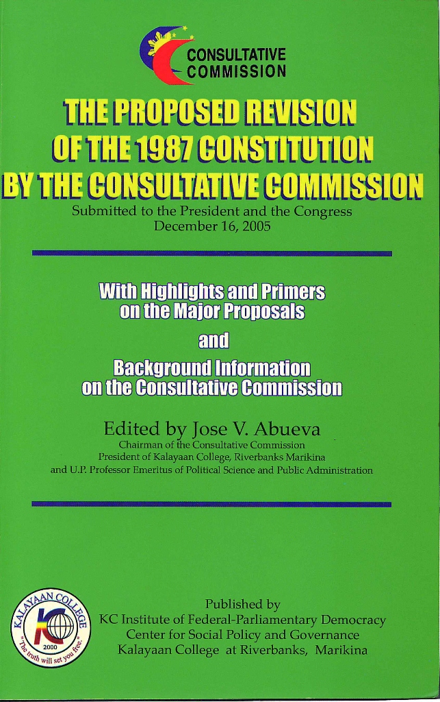The Proposed Revision of the 1987 Constitution By The Consultative Commission
